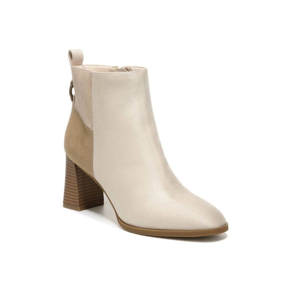 LIFE STRIDE Womens Beige Comfort Foxy Round Toe Block Heel Zip-Up Booties 6 M